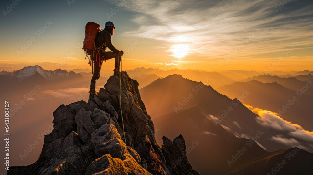 Fototapeta premium Man on the top of the mountain