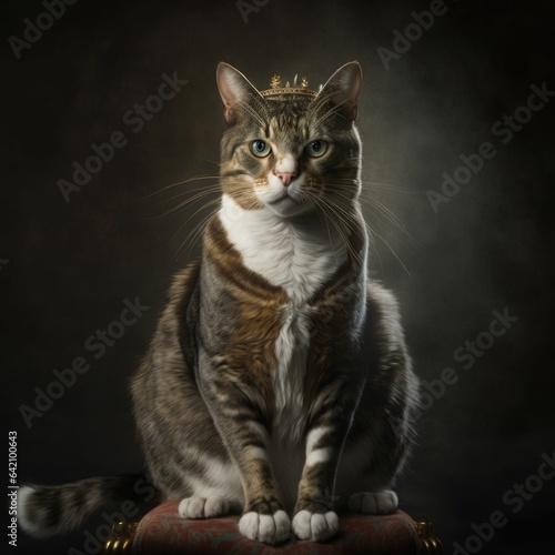 Regal Feline: A Crowned Cat on its Throne