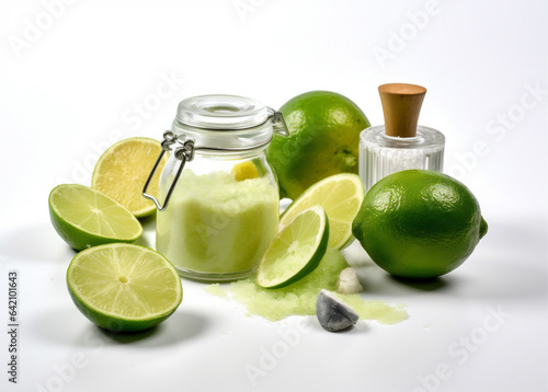 treatment spa natural lime lemon body oil skincare organic bottle. Generative AI.