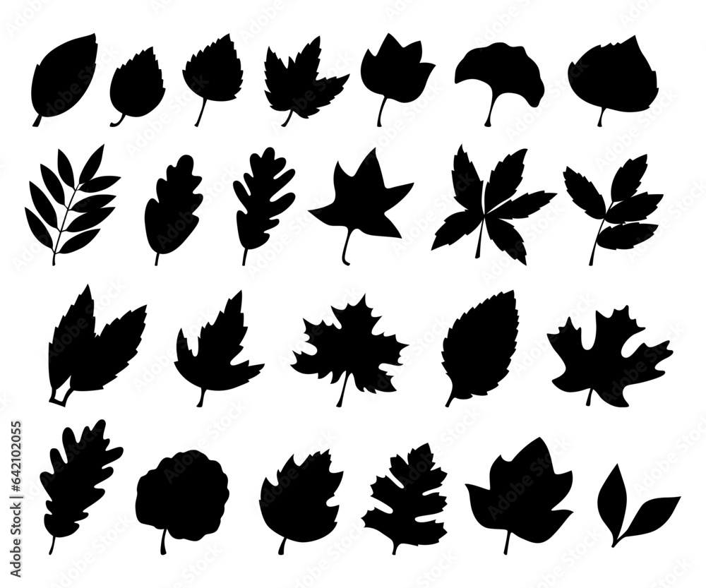 Fototapeta premium Black leaves silhouettes on a white background.