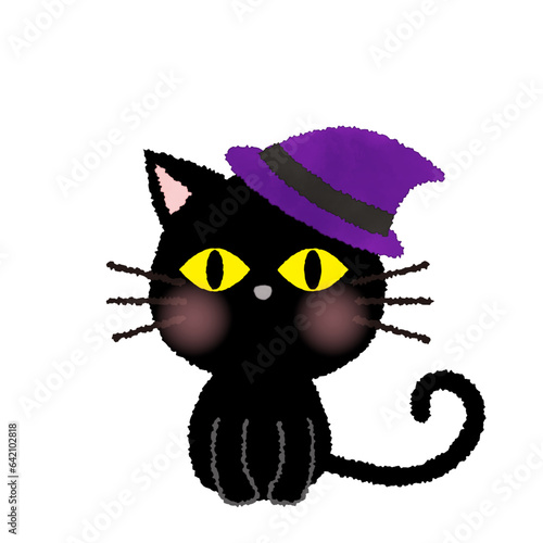 ハロウィンの黒猫の水彩風のイラスト