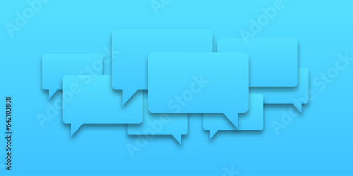 Set of speech bubbles icons. Blue speech bubbles on a blue background. Communication between people, a kind of active conversation. Balloons Communication Header. Vector illustration.
