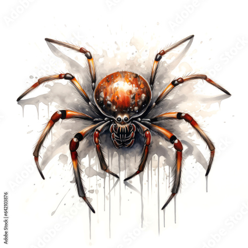 Watercolor spooky spider on white background. Halloween concept © Cherstva