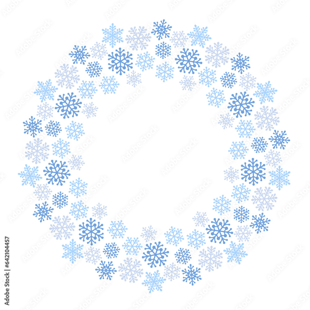 雪の結晶・スノーフレークの丸フレーム／冬・クリスマス