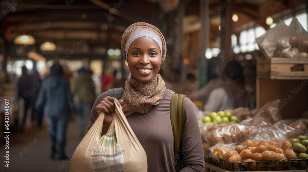 Woman buys fresh produce at a farmer's market