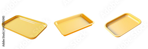 Minimalist light yellow geometric tray designed for home decoration with a Scandinavian influence set against a transparent background © 2rogan