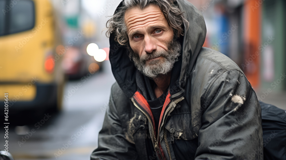 Fototapeta premium Homeless man on a city street