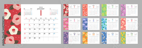 Fototapeta 和の花マンスリーカレンダー　2024年　12ヶ月セット