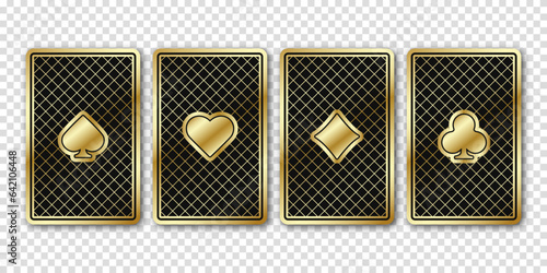 Ace of Spades, Diamonds, Clubs, Hearts. Playing cards. Casino or Poker of all the aces. Vector illustration. Transparent background.