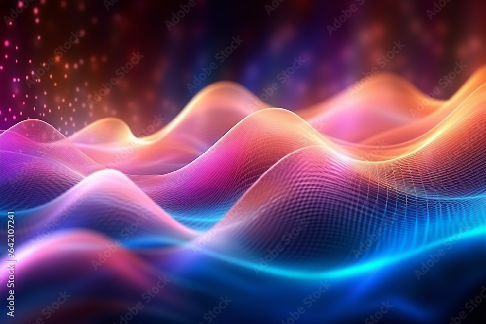 Beautiful deep blue, pink and orange abstract background with waves, new technologies, intermet, IT concept. Design element, AI generated - obrazy, fototapety, plakaty 