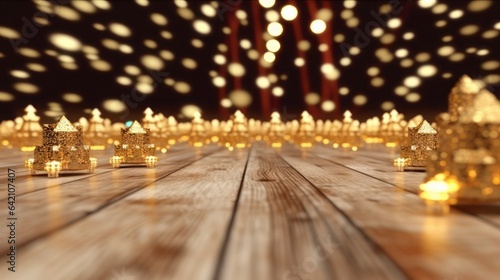 Christmas decoration with empty wood and blur background