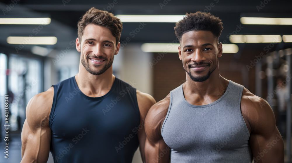 Fototapeta premium Portrait of athletically built men in a gym