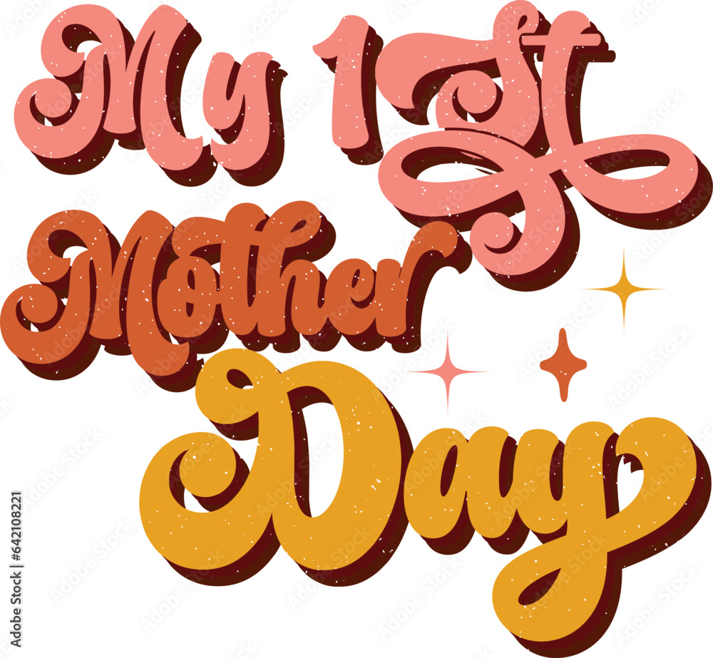 Fototapeta premium Mother's Day Mom Sublimation Design. Colorful Wavy Love Heart Typography for Mom Valentine Gift.