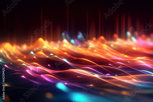 Beautiful deep blue, pink and orange abstract background with waves, new technologies, intermet, IT concept. Design element, AI generated