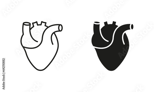 Medical Cardiology Pictogram. Healthy Cardiovascular Organ Symbol Collection on White Background. Human Heart, Cardiac Muscle Line and Silhouette Icon Set. Isolated Vector Illustration