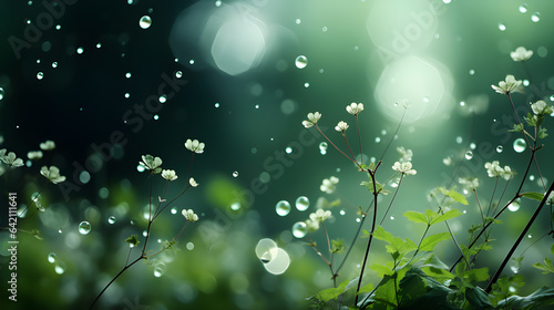 Spray and water droplets on small trees in the morning