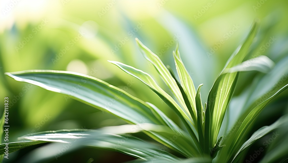 Fototapeta premium Close up of green leaf with sunlight in the morning. Natural background.