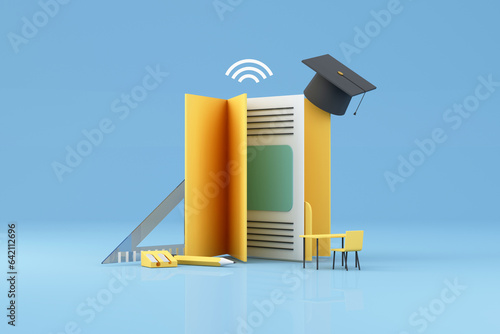 Self-directed learning or education concept. Skills improvement and personal development concept. Study, e-learning, training, skill, online education,continuing education and knowledge. 3d render