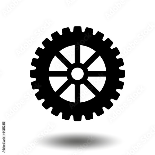 Black gear icon. Machine sprocket gear icon. Flat design. Vector cogwheel sign symbol on a white background.