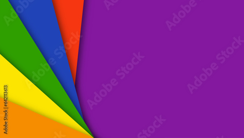 Abstract geometric red, orange, yellow, green, blue and purple shapes lgbtq color background. Lgbt Pride History Month color background with copy space for text. Colorful borders. Vector illustration