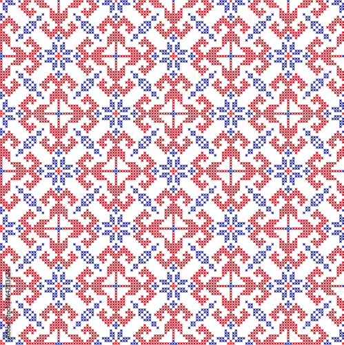 Embroidered cross-stitch ornament national pattern Ukrainian Slavic. SEAMLESS PATTERN. SEAMLESS WALLPAPER.
