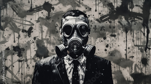 Fotografiet A businessman in a gas mask