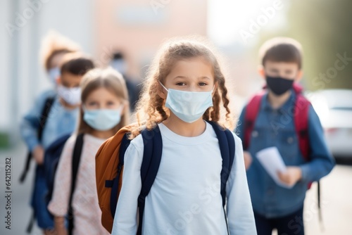 School child wearing face mask during corona virus
