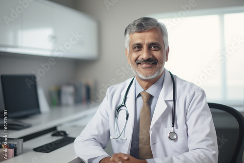 Generative ai portrait of smiling doctor sitting desk office
