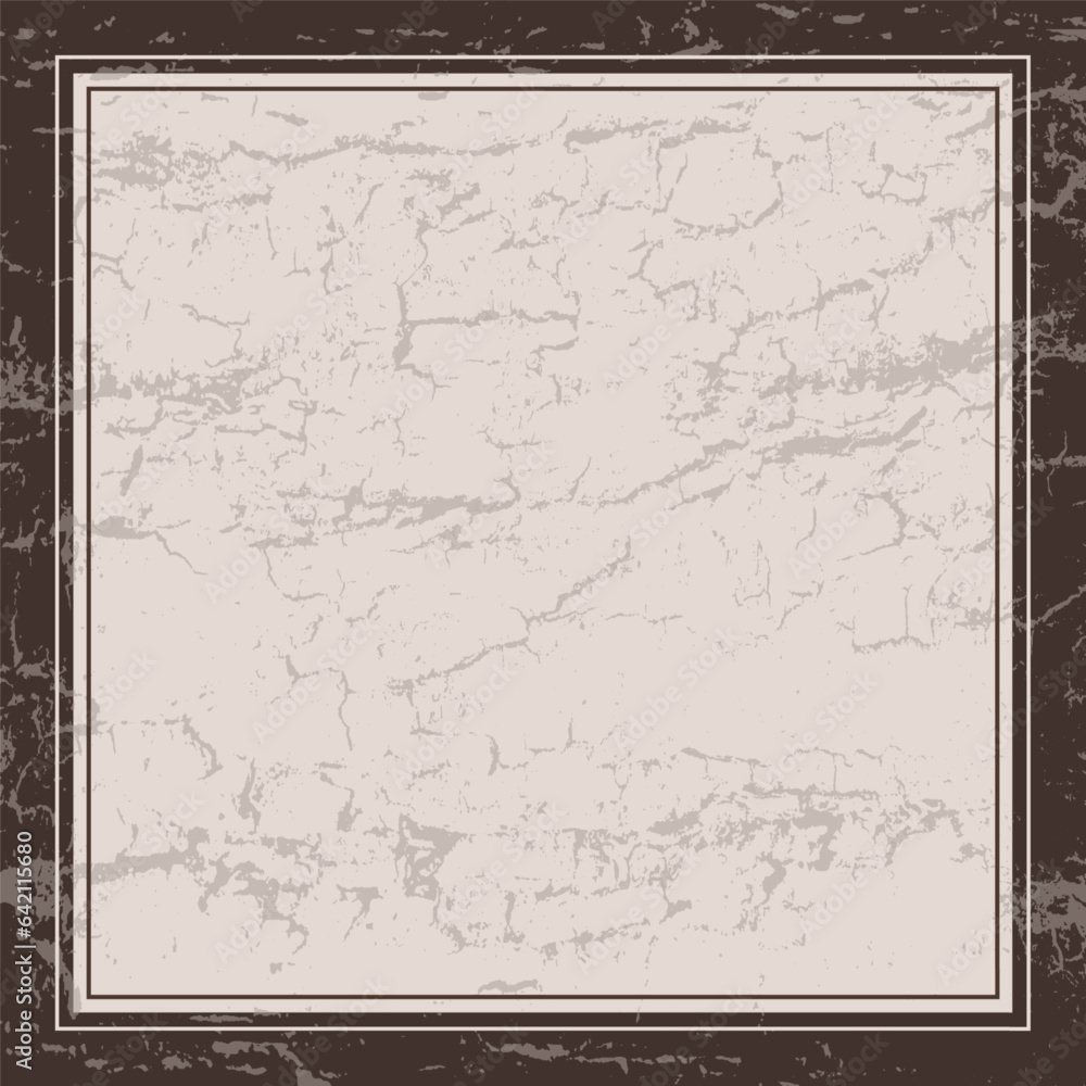 Square grunge frame with cracks. Brown and beige. Retro style. Vector