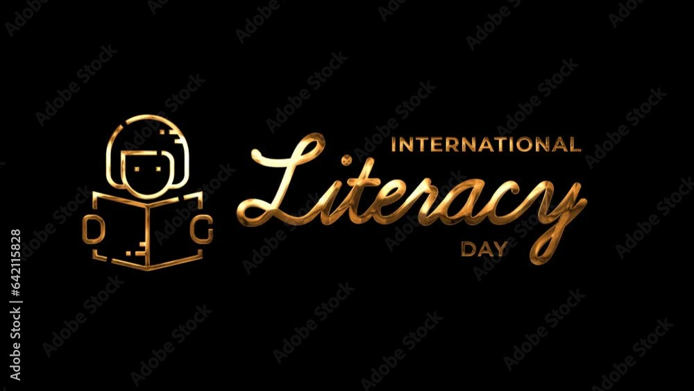 International Literacy Day text animation in gold color on transparent ...