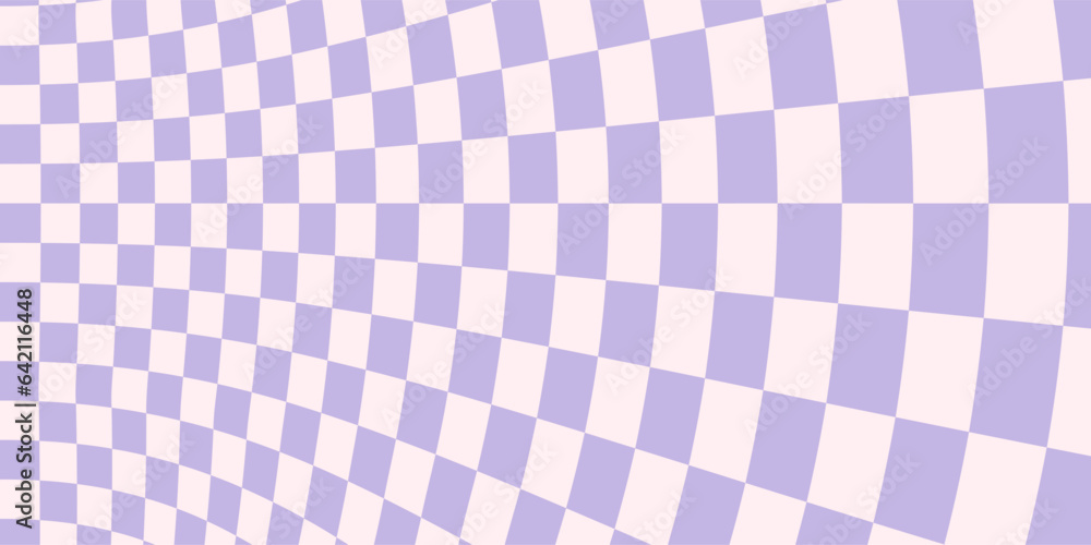 Purple distorted checkerboard background. Retro psychedelic checkered wallpaper. Wavy groovy chessboard surface. Trippy twisted geometric pattern. Abstract vector backdrop Purple distorted checkerboard background. Retro psychedelic checkered wallpaper. Wavy groovy chessboard surface. Trippy twisted geometric pattern. Abstract vector backdrop