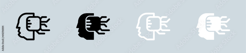 Artificial intelligence icon set in black and white. Brain signs vector illustration.