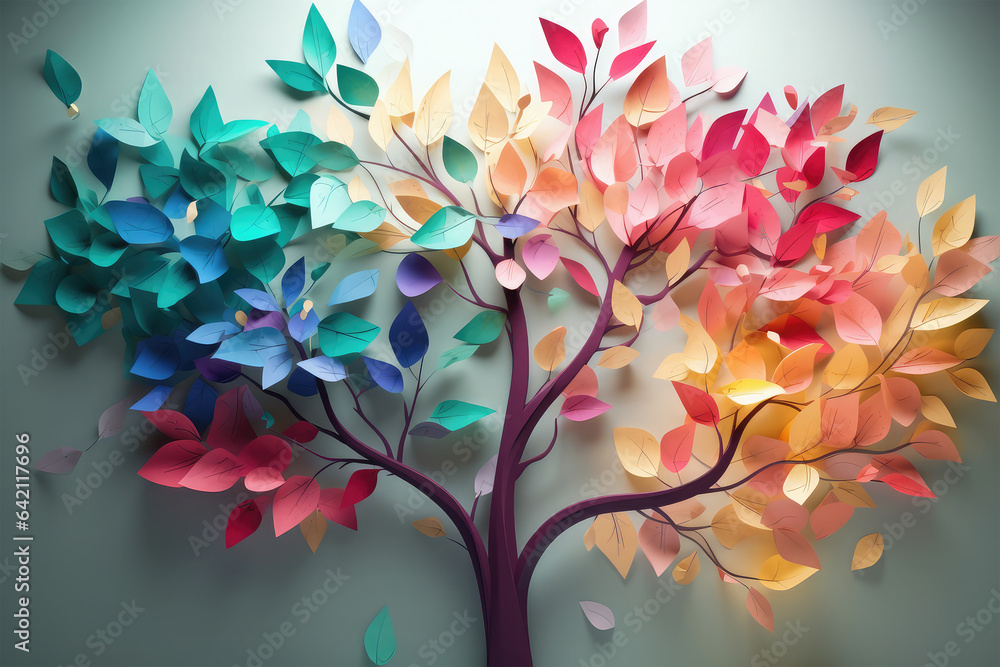 Fototapeta premium Floral tree with multicolor leaves on background