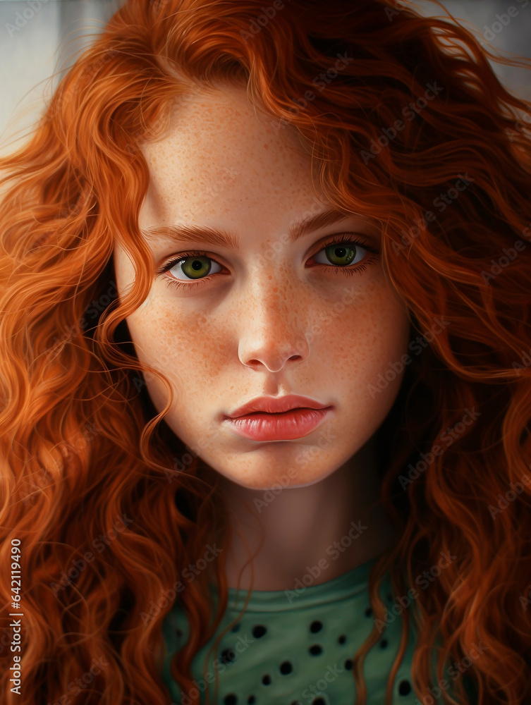 Portrait of a beautiful redhead girl with freckles on her face Portrait of a beautiful redhead girl with freckles on her face