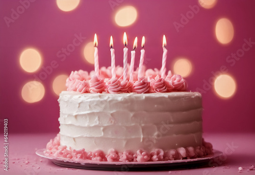 Torta di compleanno con candele scintillanti photo