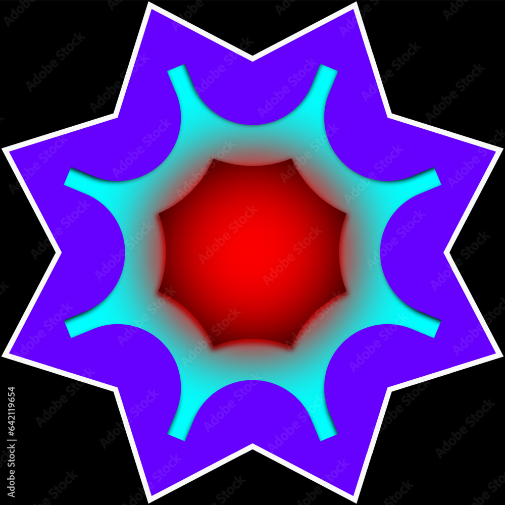 Multi pointed star shape in red,cyan and Violet color isolated on white. Clipart. Multi pointed star shape in red,cyan and Violet color isolated on white. Clipart.
