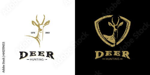 Vector adventure deer mammal illustration vintage logo design template