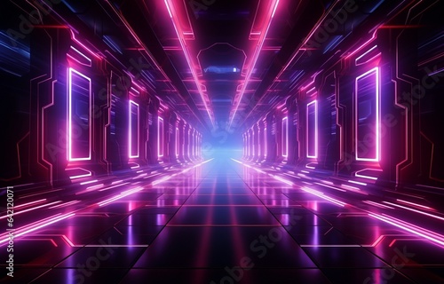 Abstract futuristic technological background with network, huge data, server, internet, and speed lines. into a tunnel of modern technology, abstract neon lights. Generative AI