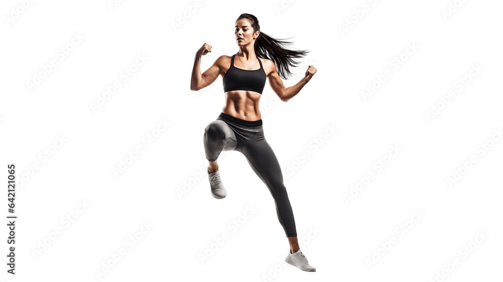 Fit and a handsome shirtless woman with a beautiful torso. Strong and handsome, fit and sporty bodybuilder woman. woman Fitness Model Torso showing six pack abs. Isolated on Transparent background.