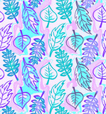 Hand Drawn Leaves, Cool Blues, purple, and mint, Seamless Repeating Pattern Tile