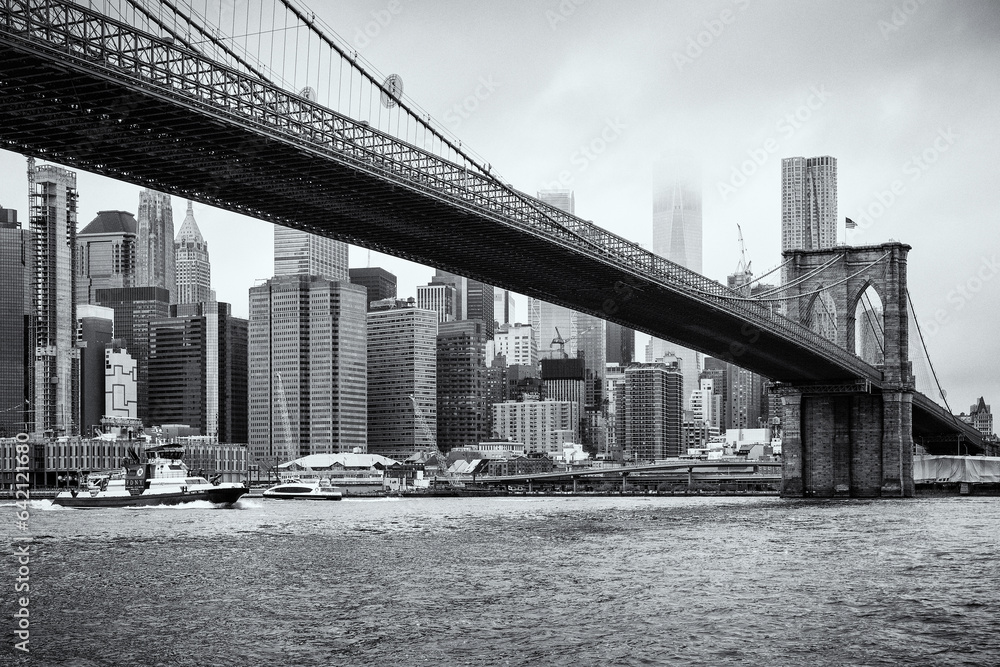 Lower Manhattan and Brooklyn Bridge, New York City.