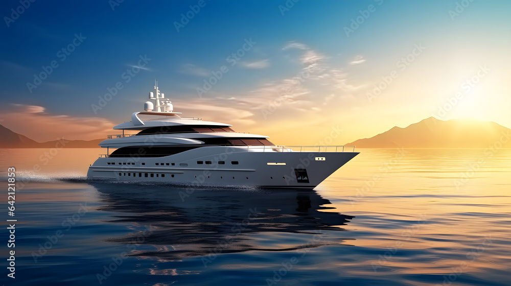 Luxury super yacht sailing in beautiful sea, during sunset Luxury super yacht sailing in beautiful sea, during sunset