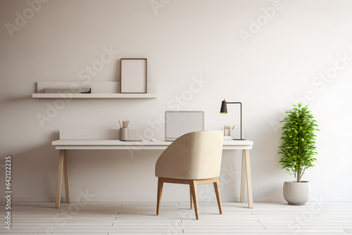 Minimalistic home office with desk and chair.