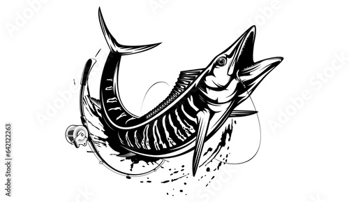 Vector Illustration of a wahoo. Acanthocybium solandri. A scombrid fish jumping up viewed from the side set on isolated white background done in retro style.