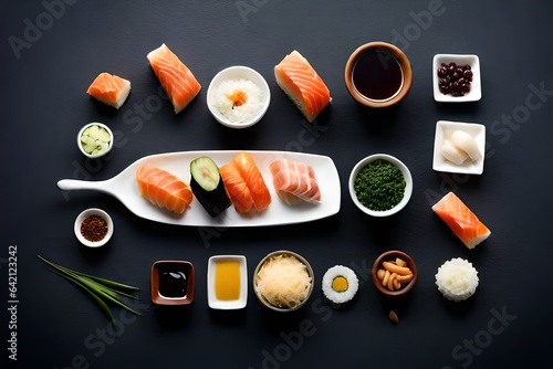 sushi ingredients on a black background