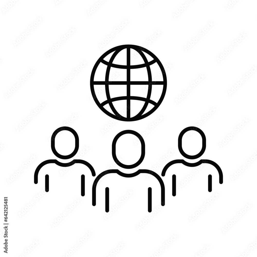 black thin line global international investors icon. linear simple trend union logotype graphic stroke design element isolated on white. concept of internal membership sign and communication pictogram black thin line global international investors icon. linear simple trend union logotype graphic stroke design element isolated on white. concept of internal membership sign and communication pictogram