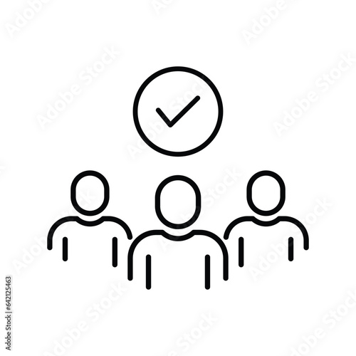 effective teamwork icon with black thin line group. simple trend linear logotype graphic web stroke design element isolated on white. concept of policy safety or protection and leader meeting symbol