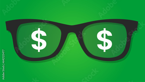Dollar sign on summer glasses. Green background.