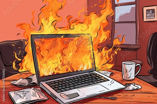 laptop burning in flames