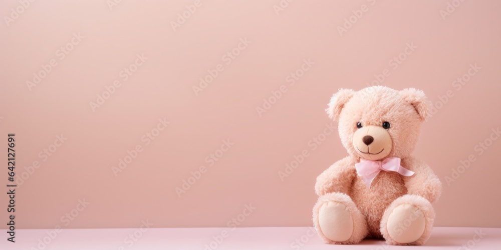 Cute teddy bear isolated on soft pastel background, with copy space for ads and text Cute teddy bear isolated on soft pastel background, with copy space for ads and text